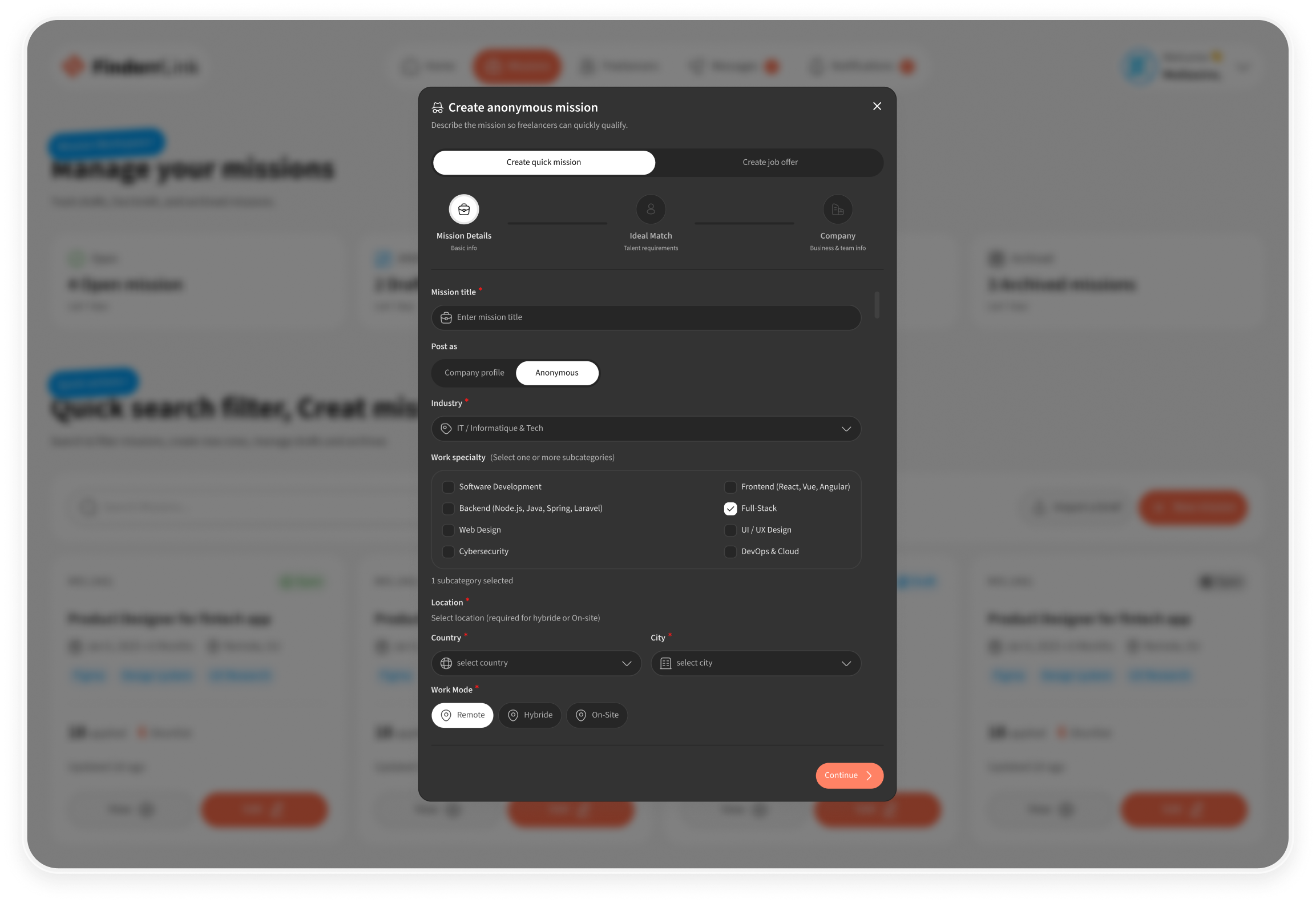 Create anonymous mission flow on FinderrLink