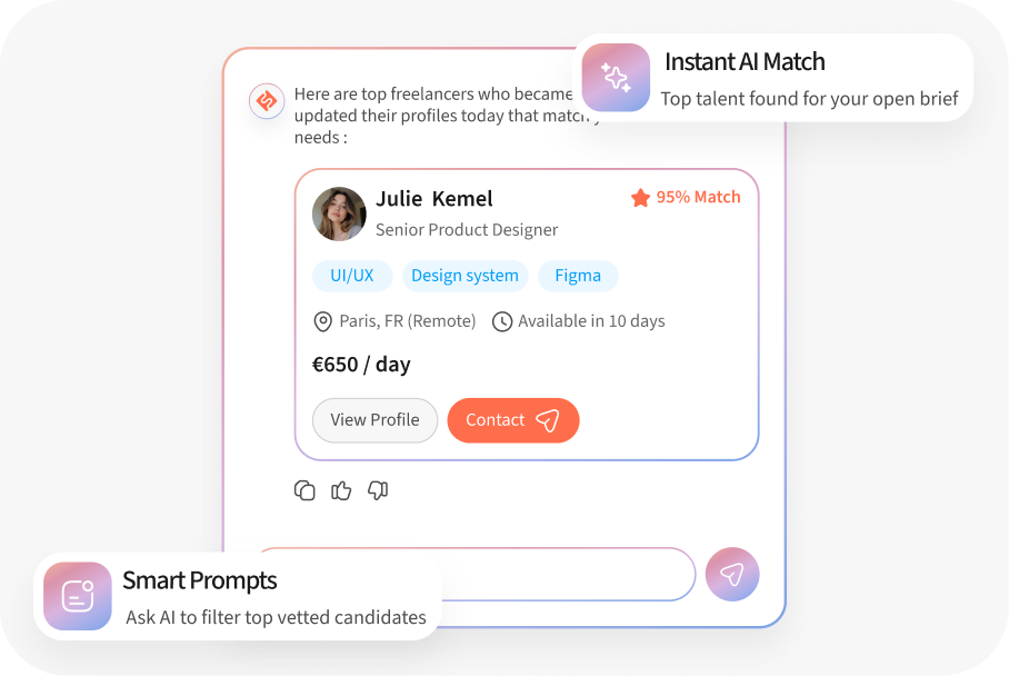 AI talent search with matched freelancers and smart prompts on FinderrLink