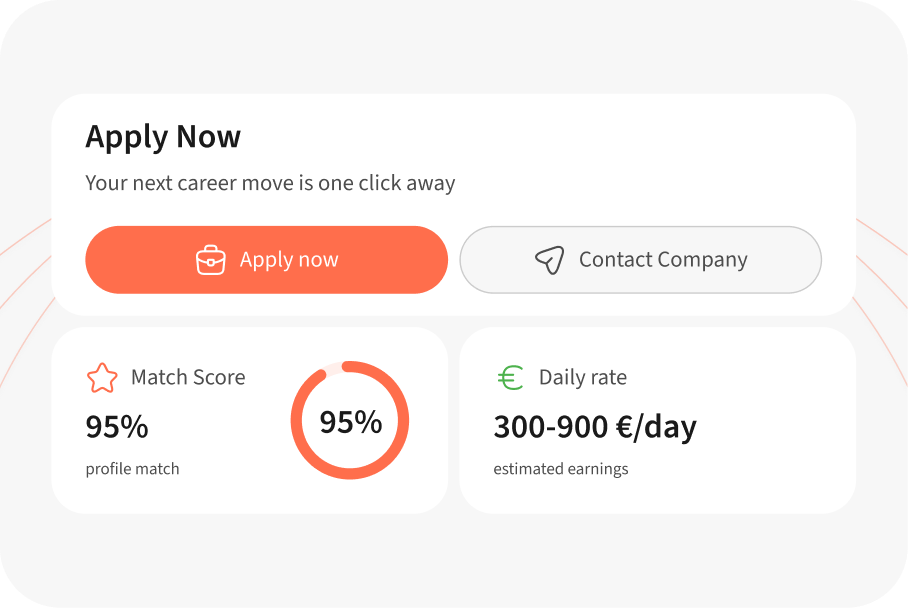 Apply now panel with match score and daily rate cards from FinderrLink